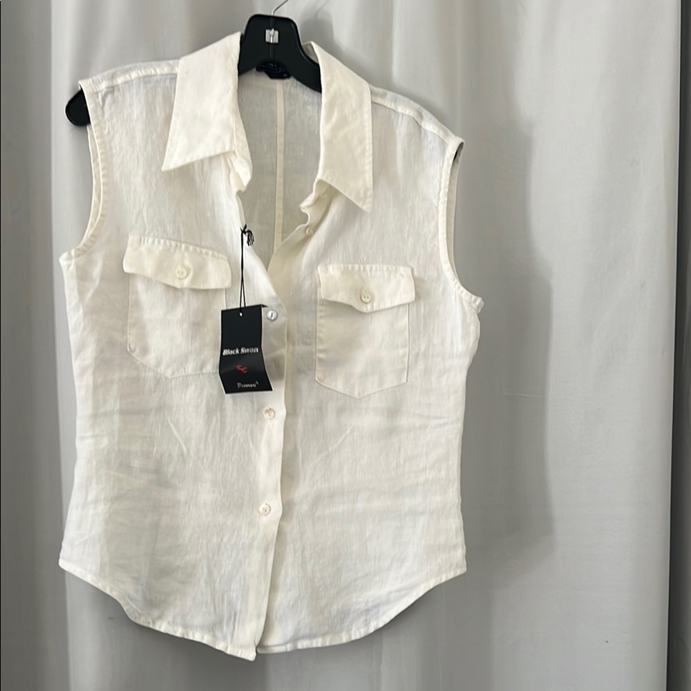 Sleeveless Linen Button-Up Top - Picture 3 of 12